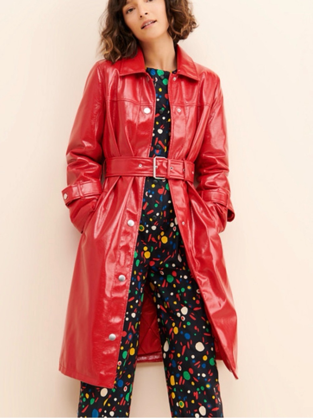 AVCE LES FILLES NWT Cherry Soda Faux Leather Belted Long Rain Trench Coat Sz S